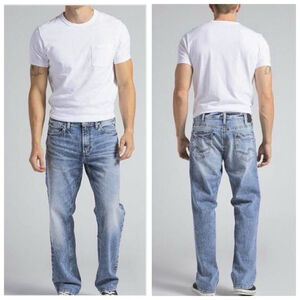 Silver Grayson Straight Leg Easy Fit Jeans Light Blue Relaxed Distressed Mens 32